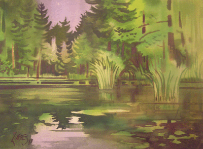Milford Zornes, Watercolor 22" x 30" Titled: "Green in Vermont"