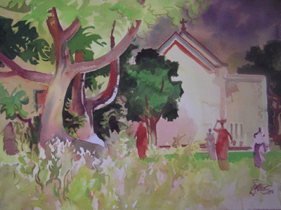 Milford Zornes, Watercolor 22" x 30" Titled: "St Francis Chapel-