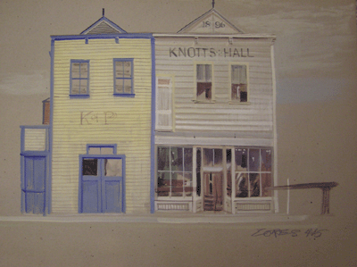 Milford Zornes, Watercolor 22" x 30" Titled: "Knotts Hall" 1945