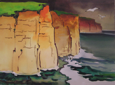 Milford Zornes, Watercolor 22" x 30" Titled: "Sea Cliffs" 1998