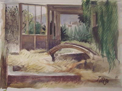 Milford Zornes, Watercolor  15"x 20" Titled: "Zornes Family Farm