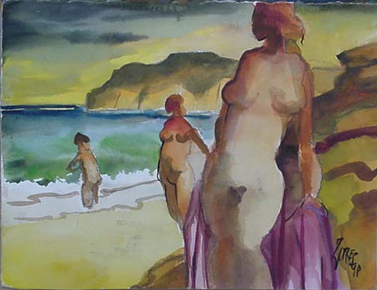 Milford Zornes, Watercolor 18"  x  24",  Titled: "Morning Bather