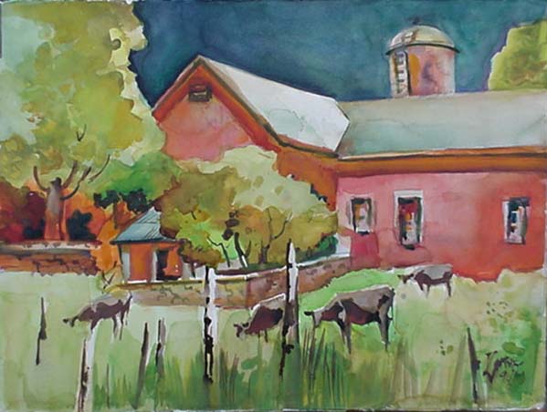 Milford Zornes, Watercolor  22"  x  30",  Titled: "Barn in Vermo