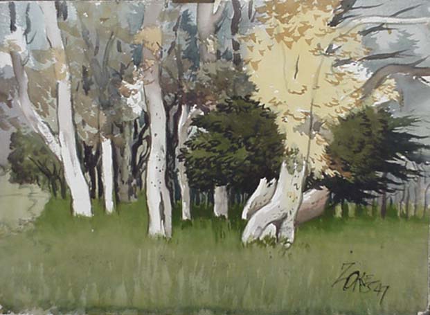 Milford Zornes, Watercolor  22"  x  30",  Titled: "The Woods " ,