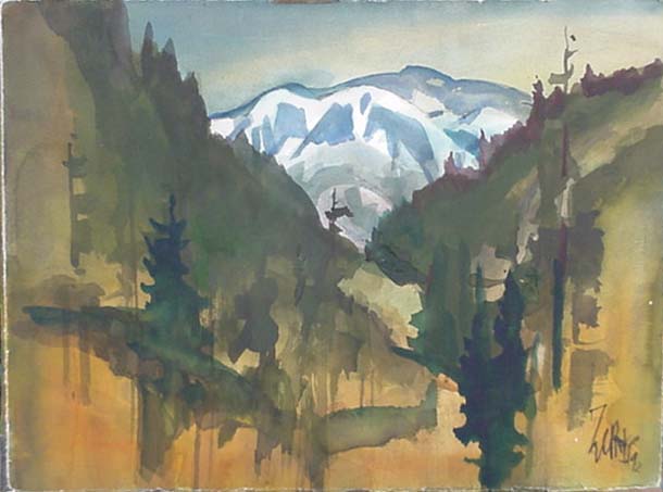 Milford Zornes, Watercolor  22"  x  30",  Titled: "Mt San Antoni