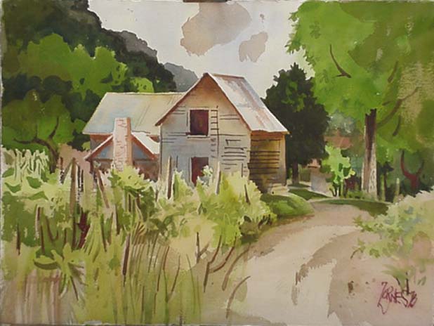 Milford Zornes, Watercolor  22"  x  30",  Titled: "Farm in Carol