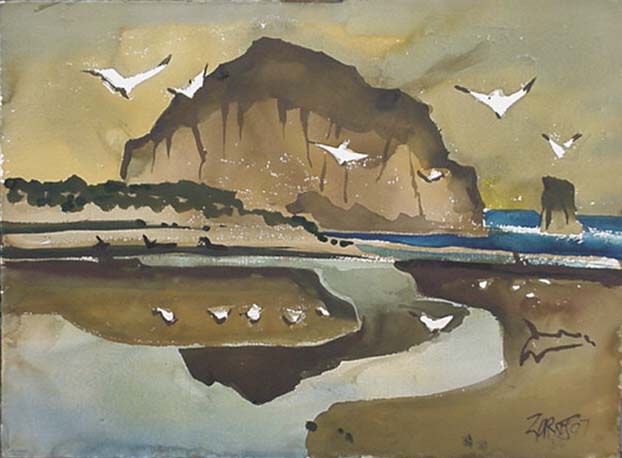Milford Zornes, Watercolor  22"  x  30",  Titled: "Morro Rock "