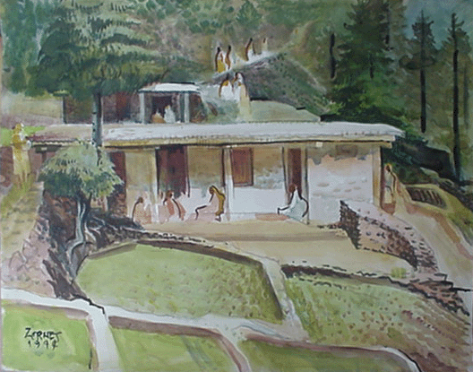 Milford Zornes, Watercolor  23"  x  29",  Titled: "School at Xan